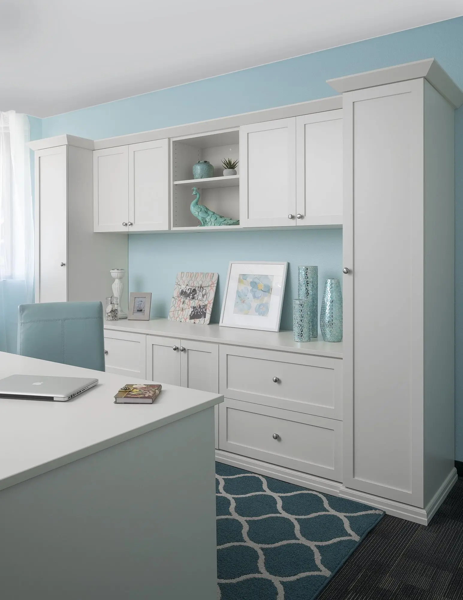 Durable antique white home office workspace and custom drawers in Parkland