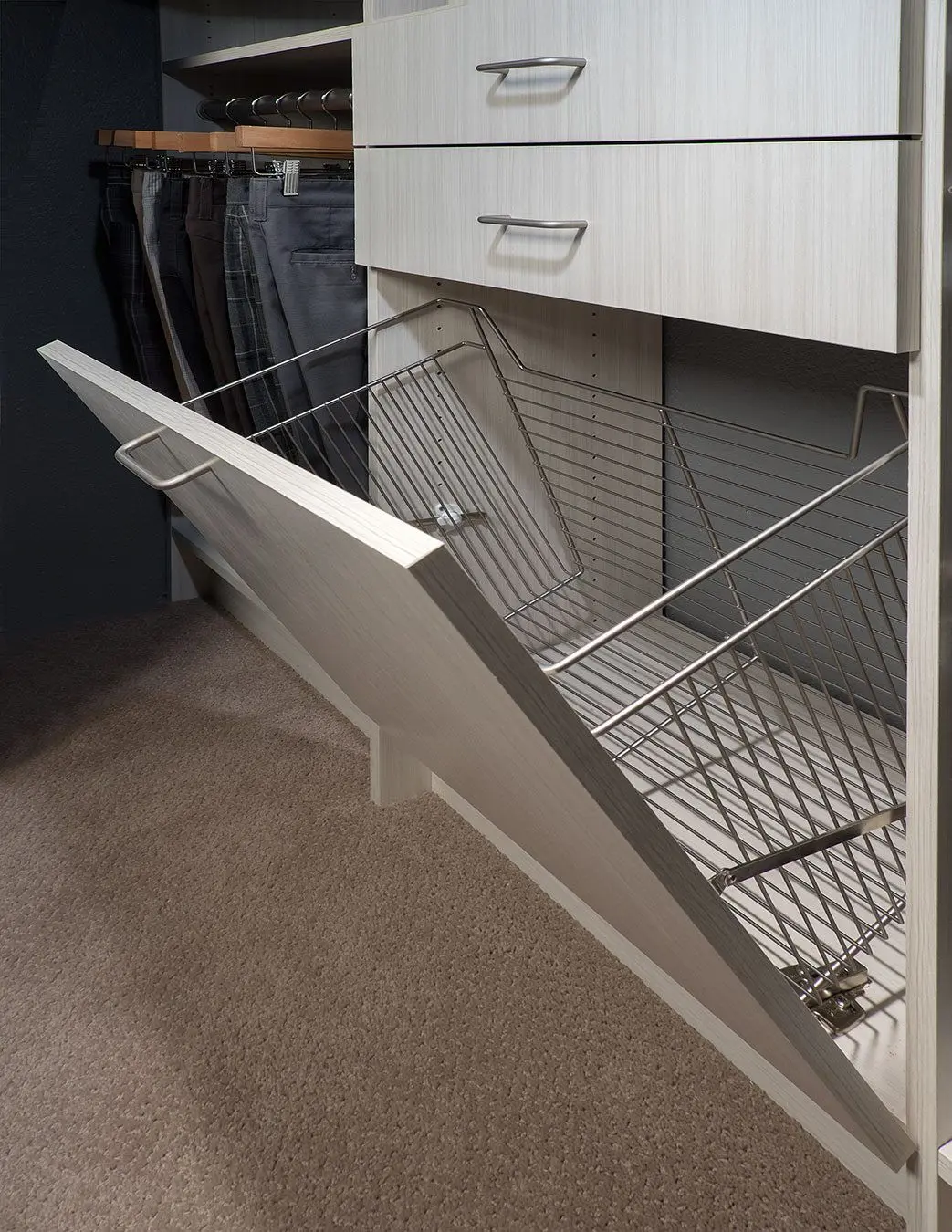 Premium light wood textured finish custom closet organizer built for modern South Florida homes