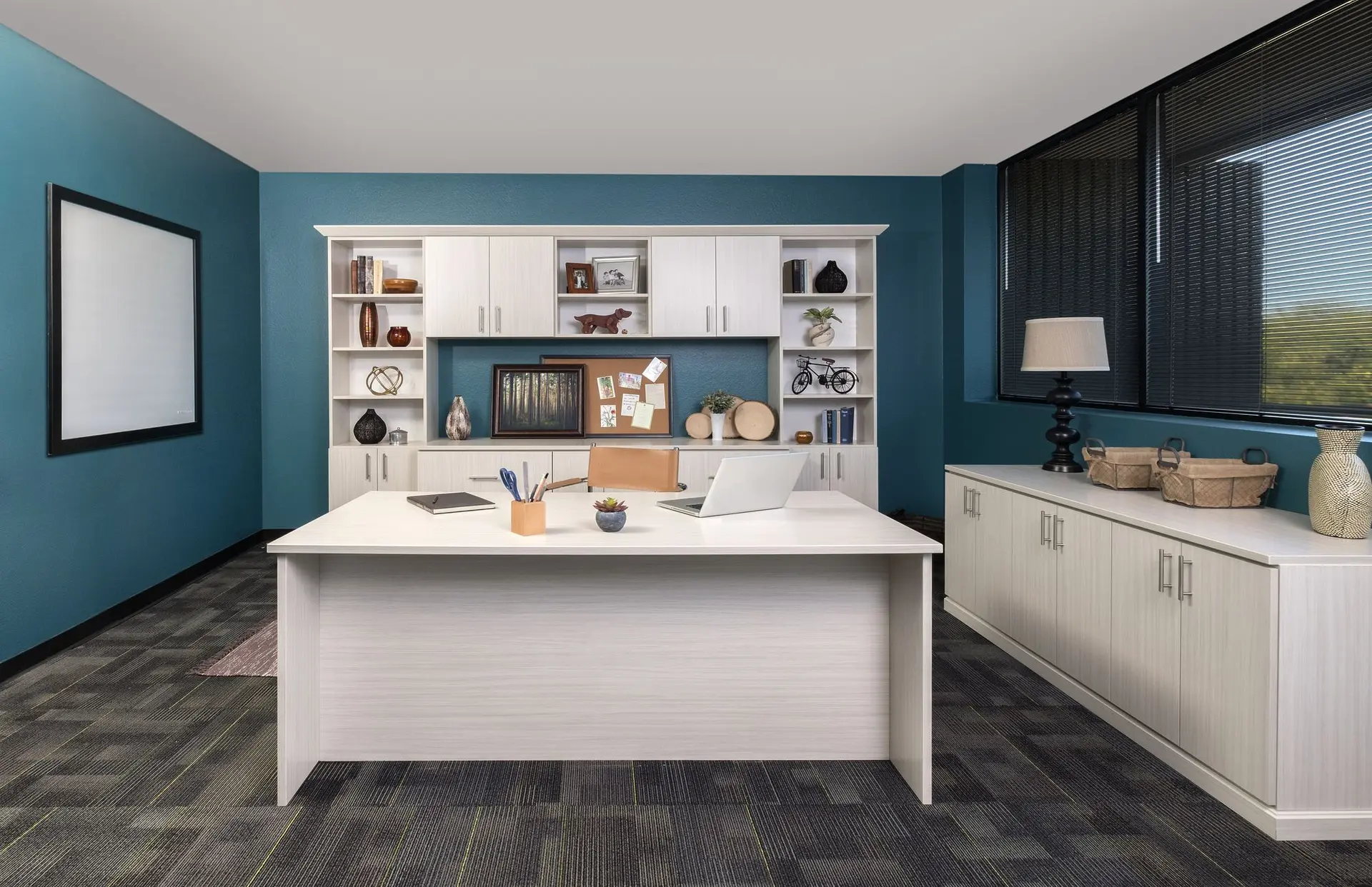 Custom built in home office desk and modern storage cabinets in Fort Lauderdale