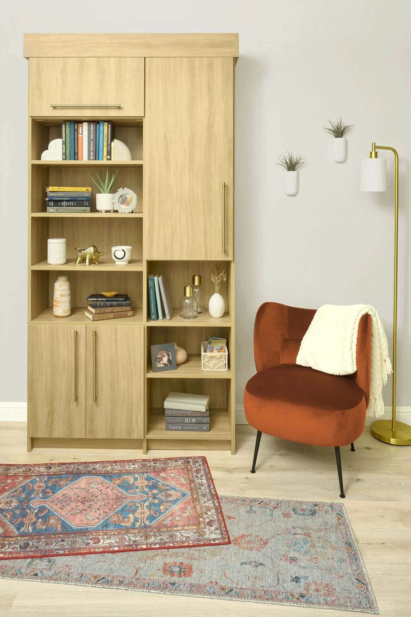Luxury light wood custom wall unit and library shelving unit built by a contractor in Boca Raton