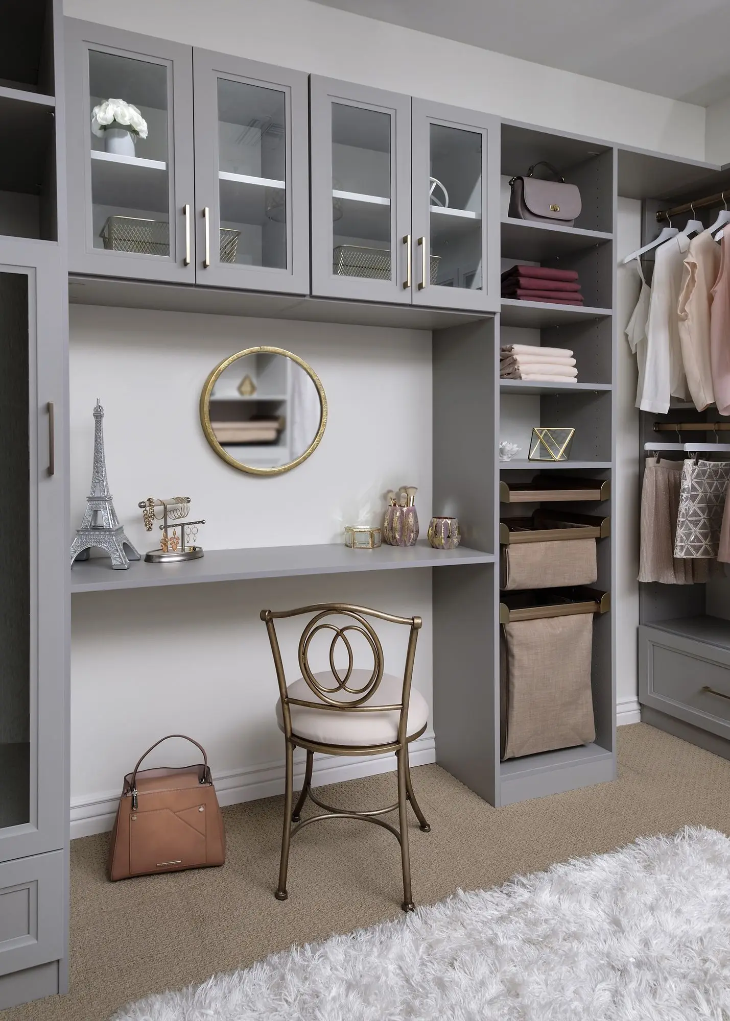 Custom walk-in wardrobe organization upgrade featuring adjustable shelves in Margate