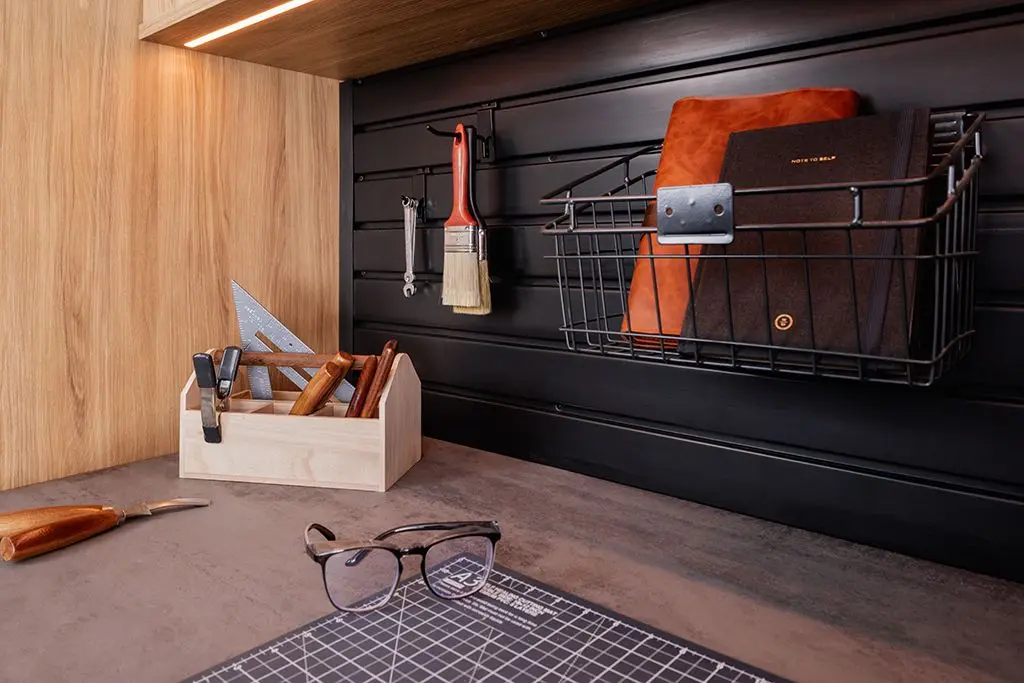 Custom wood grain garage storage cabinets installed for a home in Coral Springs