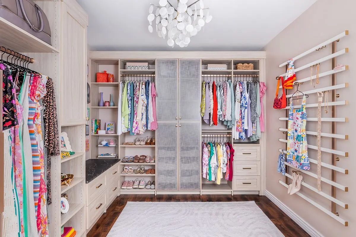 Premium walk-in closet organizers offering maximum hanging rod space