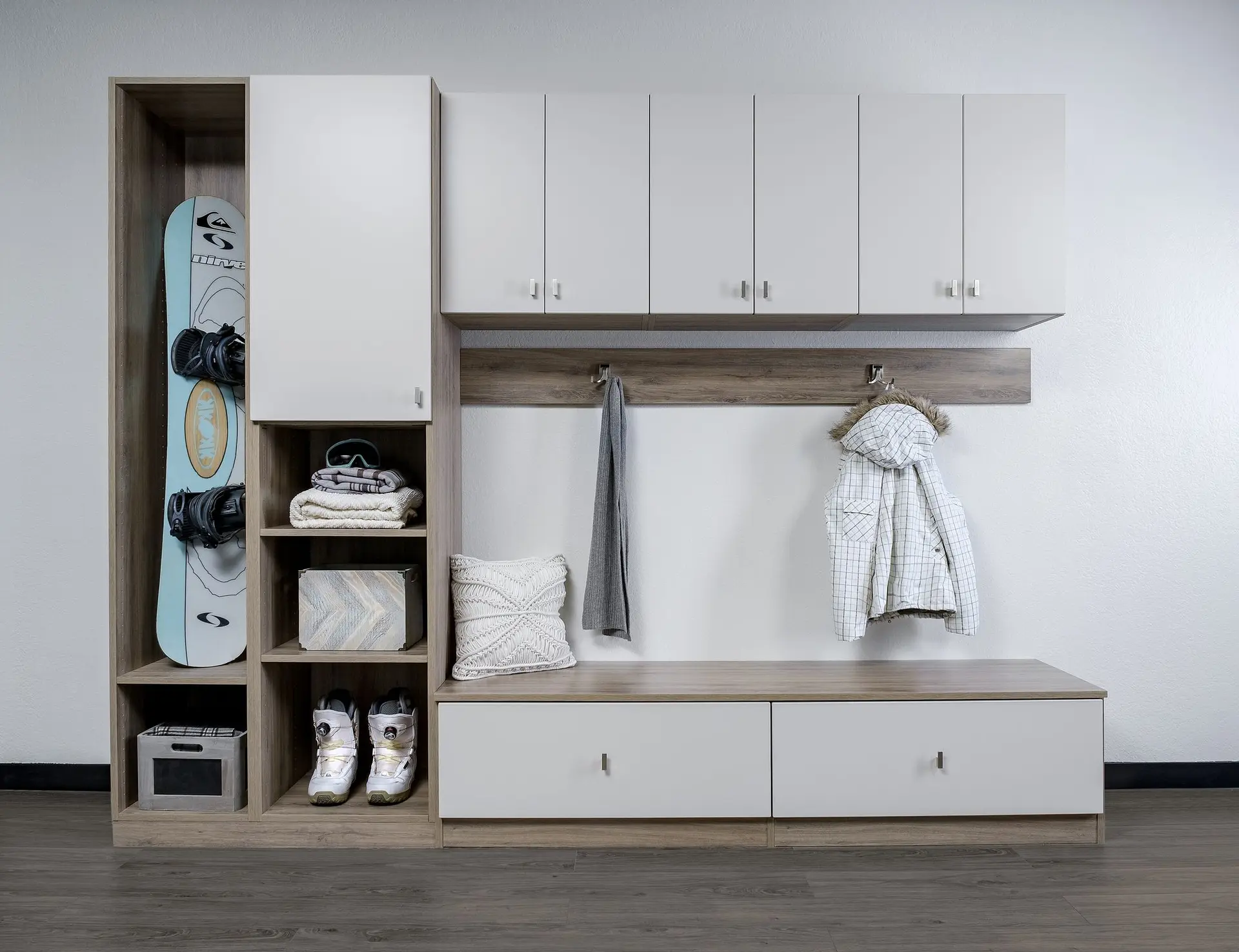 High end custom mudroom cabinetry installed by a local contractor in Pompano Beach