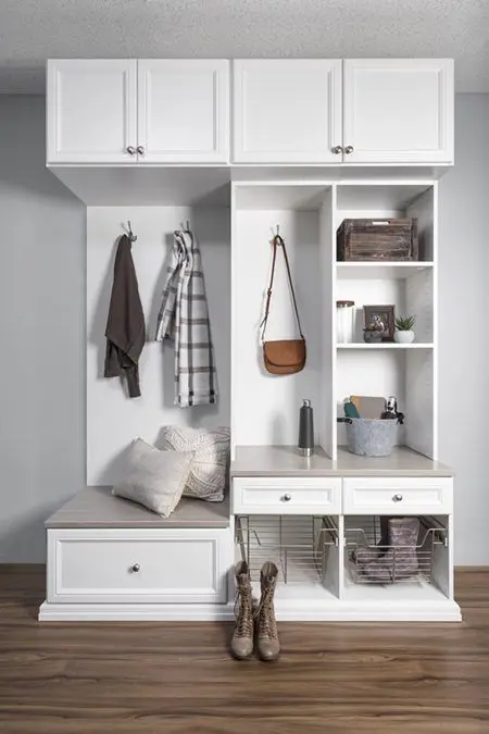 Bespoke entryway mudroom storage solutions built for a residence in Boca Raton