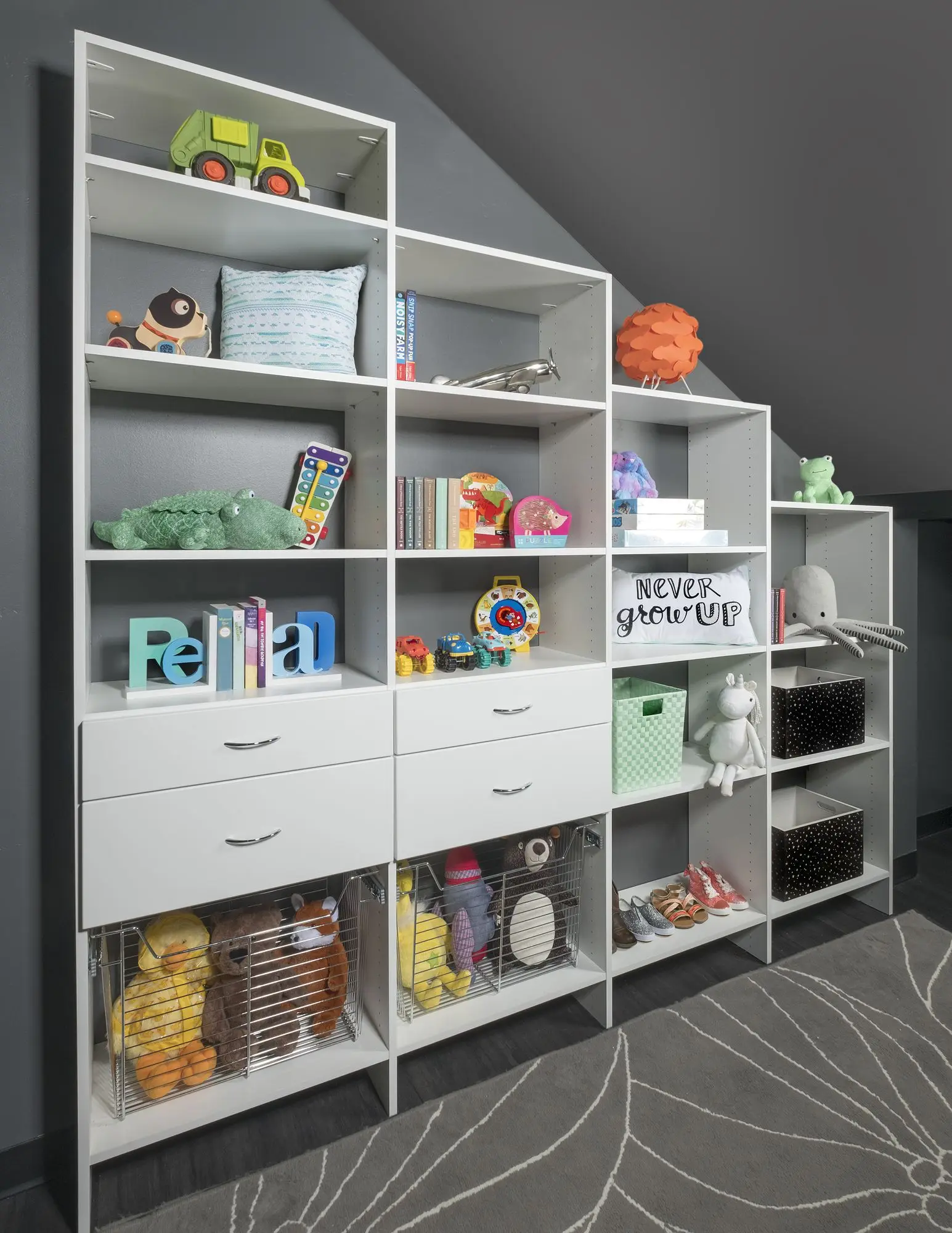 Bespoke childrens custom closet and toy storage cabinetry built by a contractor in Boca Raton