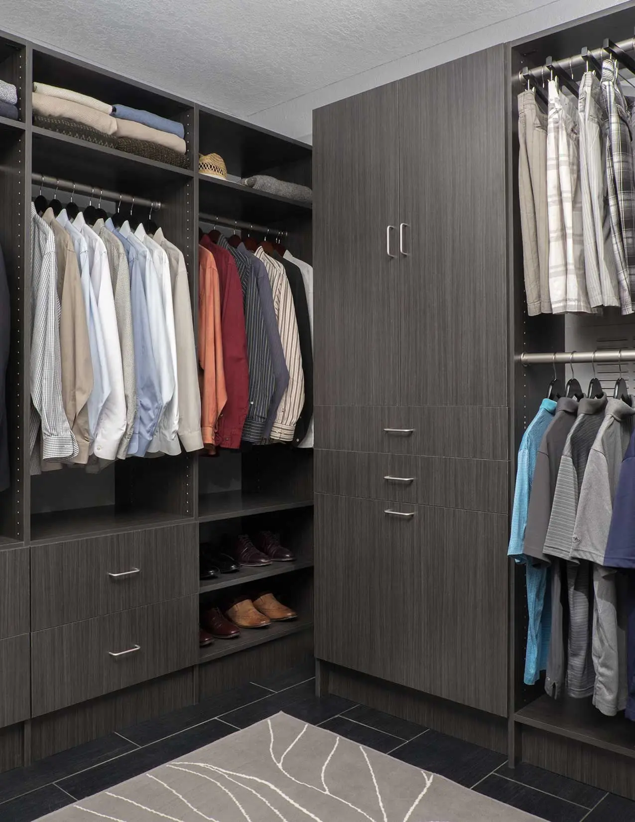 Luxury dark custom closet systems built by a professional contractor in Pompano Beach