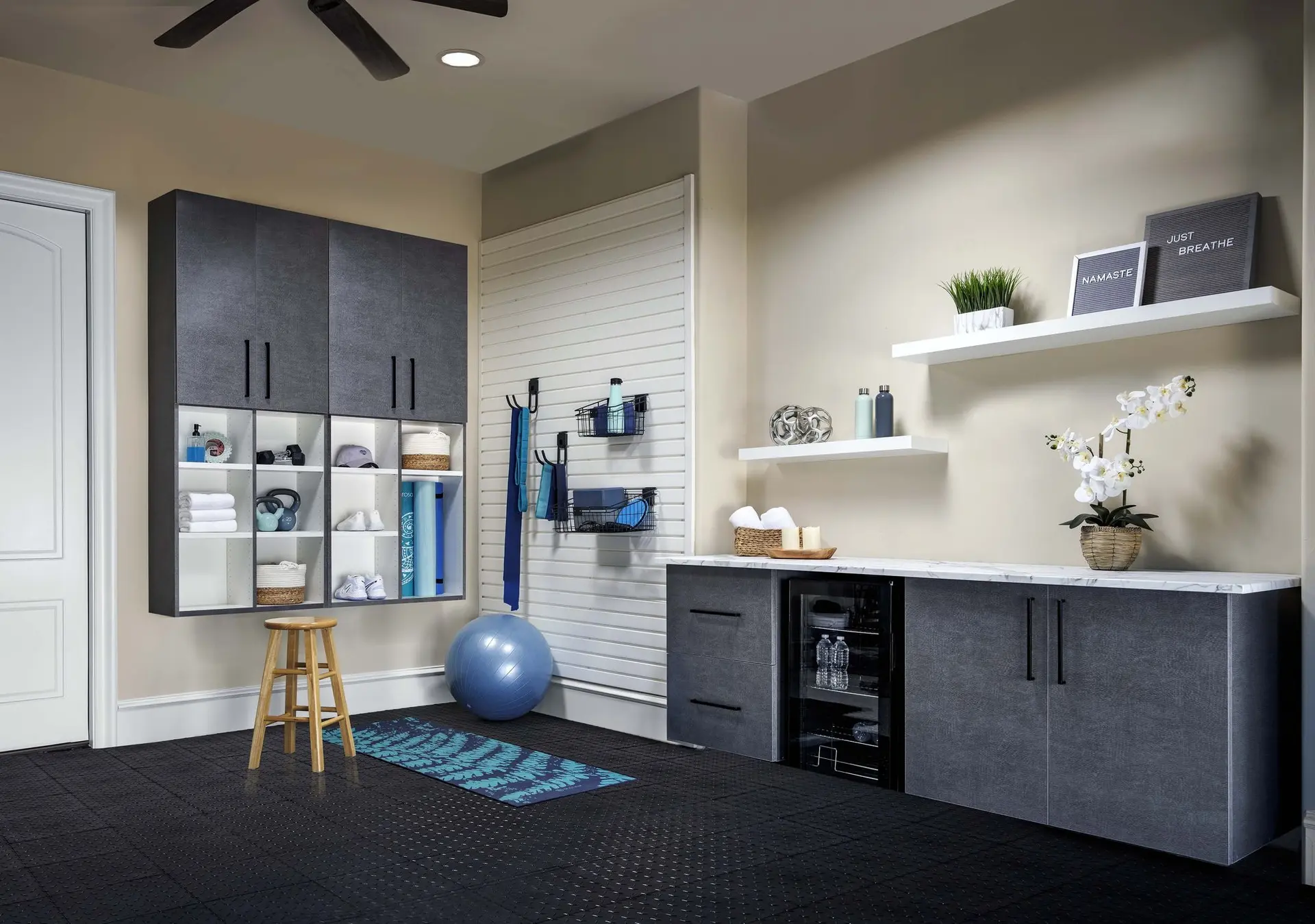 Premium pewter garage cabinetry and modular layout designed for a Pompano Beach home