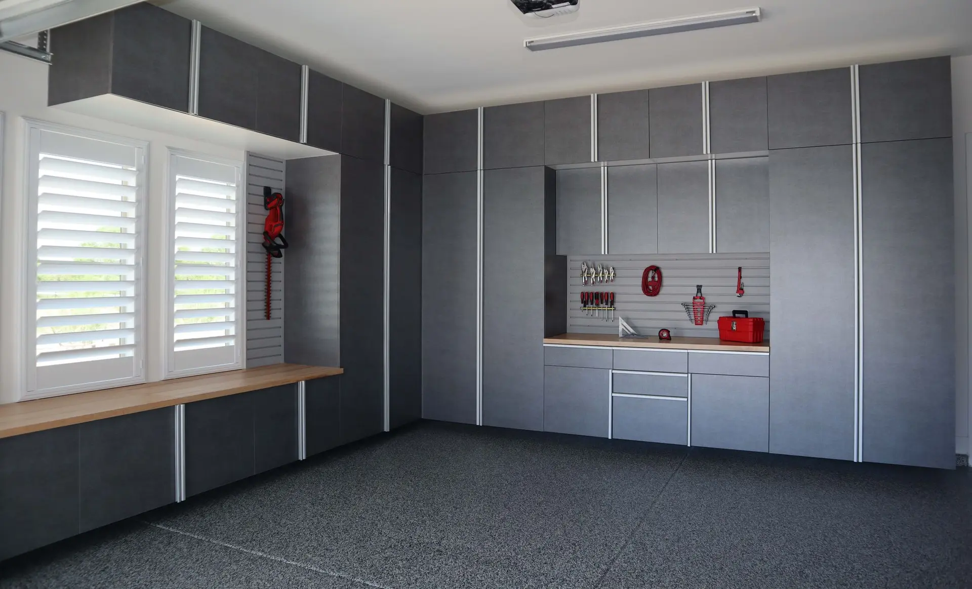 Durable pewter finish custom garage storage and cabinets near me