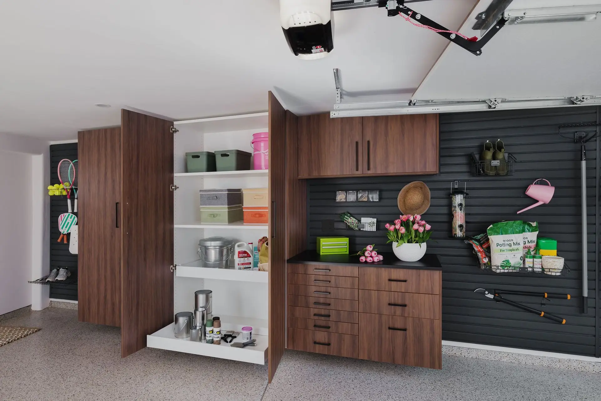 Complete custom garage storage cabinet layout designed for a Boynton Beach home