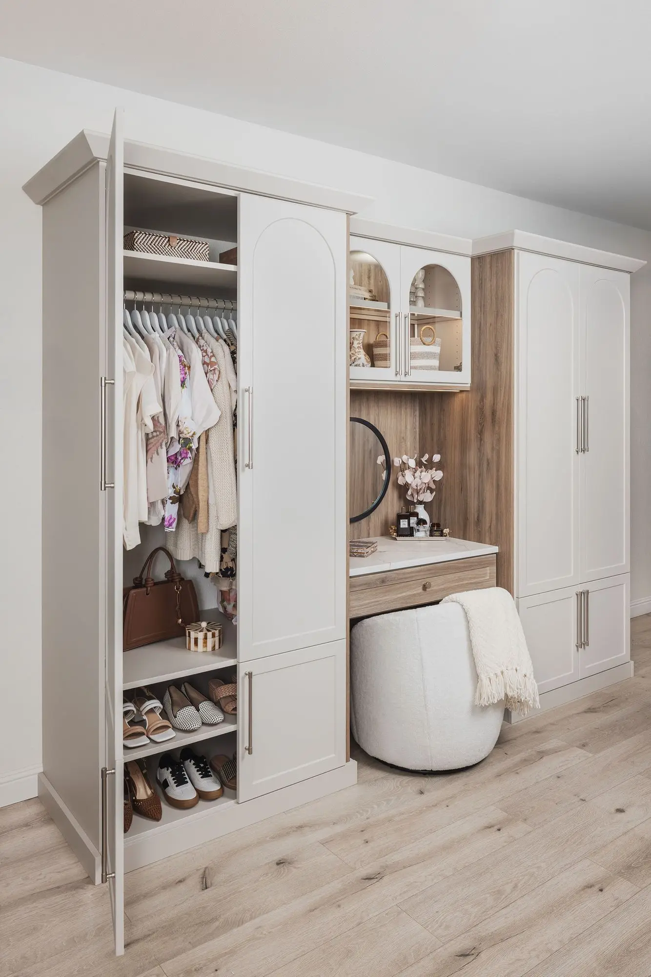 Custom wardrobe storage units with double hanging rods in Broward County