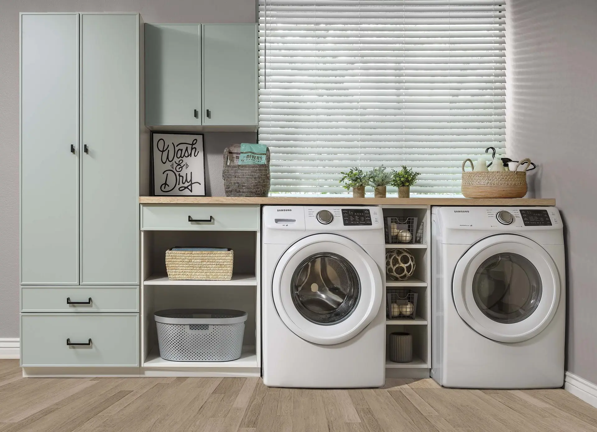 Built-in laundry room storage cabinets and custom shelving organizers near Fort Lauderdale and Boca Raton