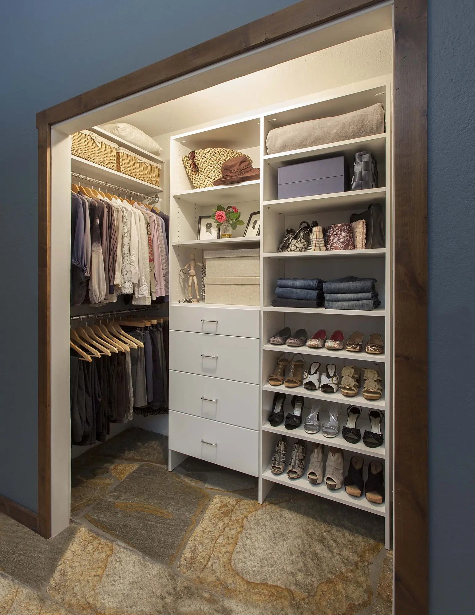 Custom closet systems near me configured for premium master bedroom storage in Parkland