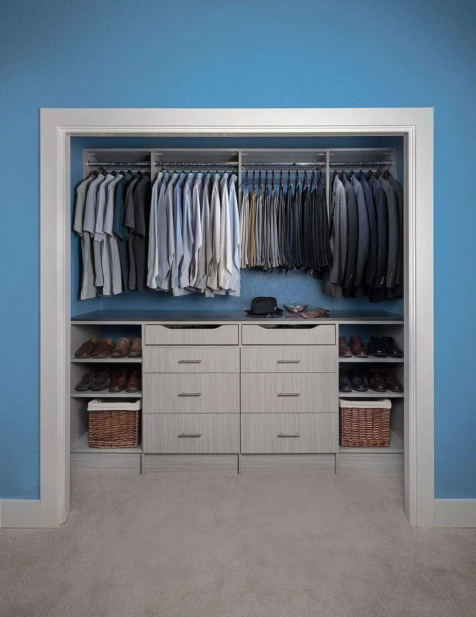 Clean minimalist white custom closet installation by local Broward County contractor