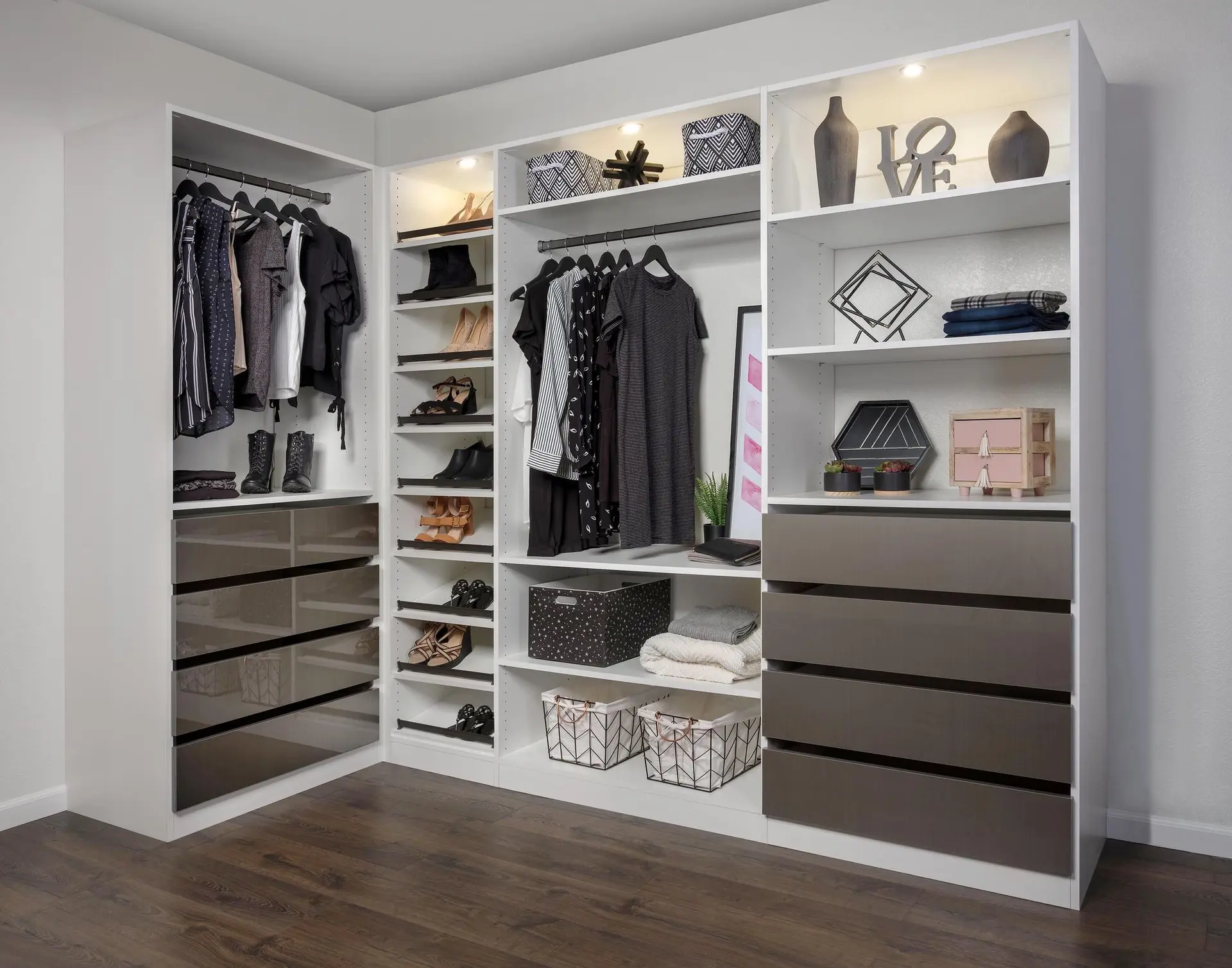 Luxury wardrobe closet system custom built for a residential home in Boca Raton